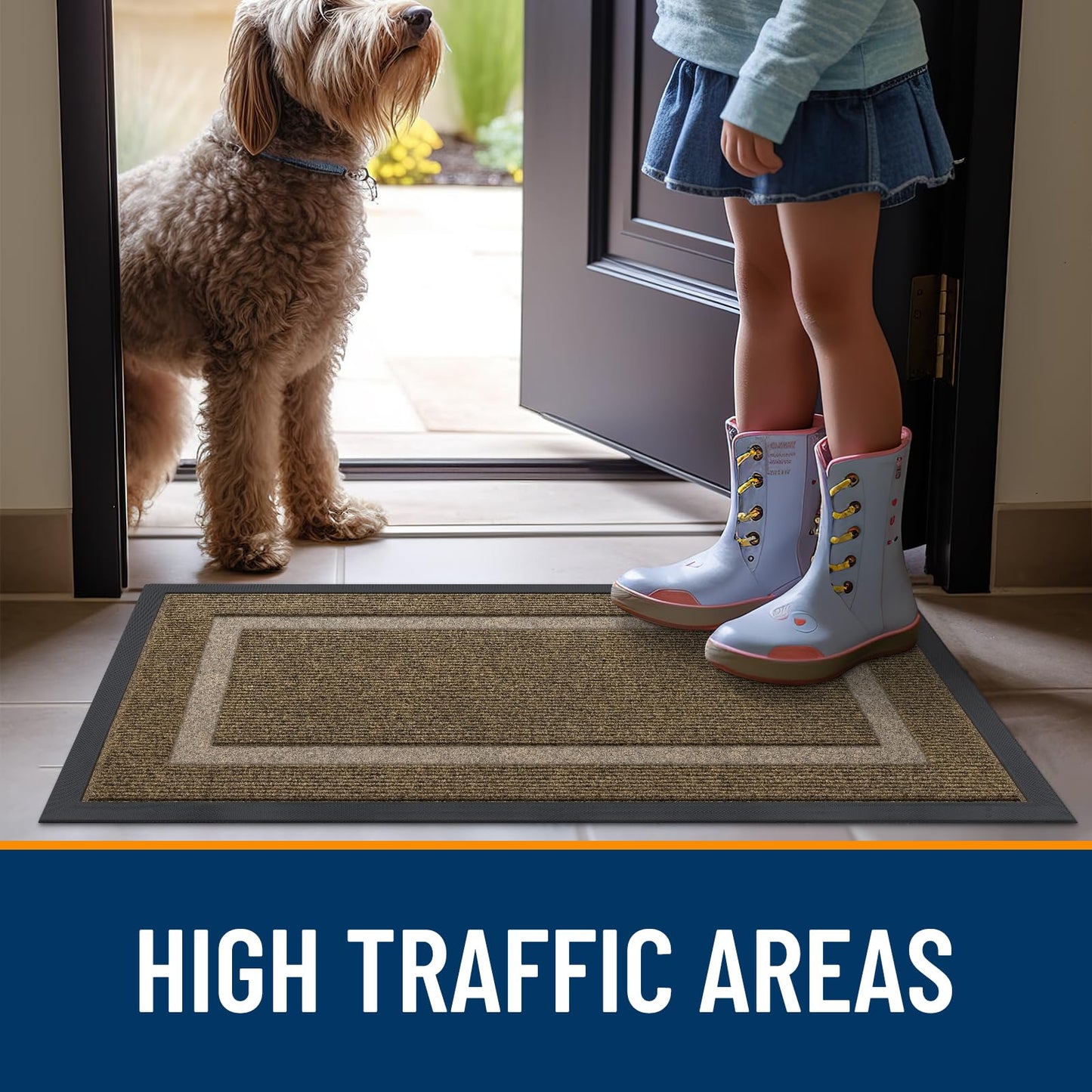 OLANLY Front Door Mat Indoor Outdoor Entrance, Waterproof All-Season, All-Weather Doormat, Sturdy Natural Rubber, Fade Resistant, Low Profile, Easy Clean Patio Porch Entryway Mat, 29.5x17, Brown