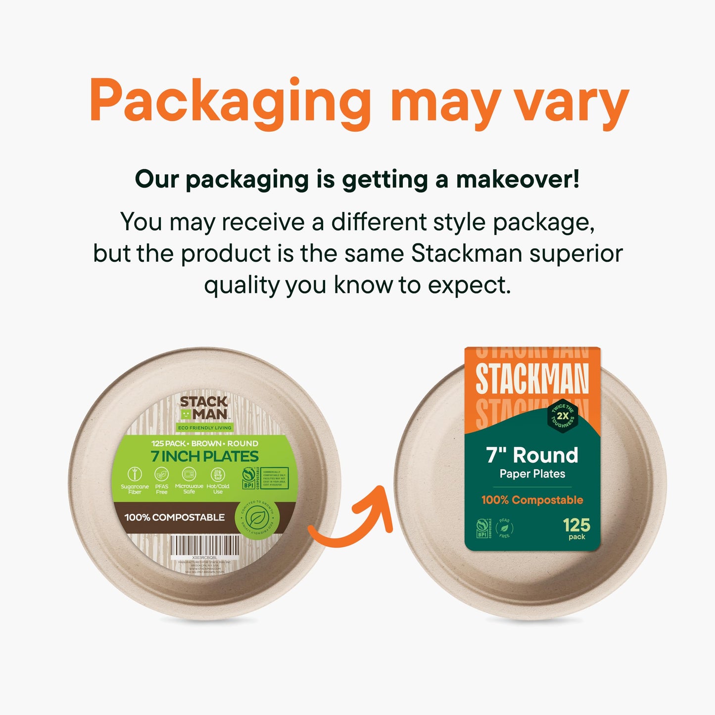 Paper Plates, 100% Compostable Heavy Duty, Disposable 7 Inch, Small Dessert Plate - [125-Pack] - {PFAS-Free} - {BPI Certified} Eco-Friendly, Biodegradable Bagasse Natural Brown 7" Small Plates