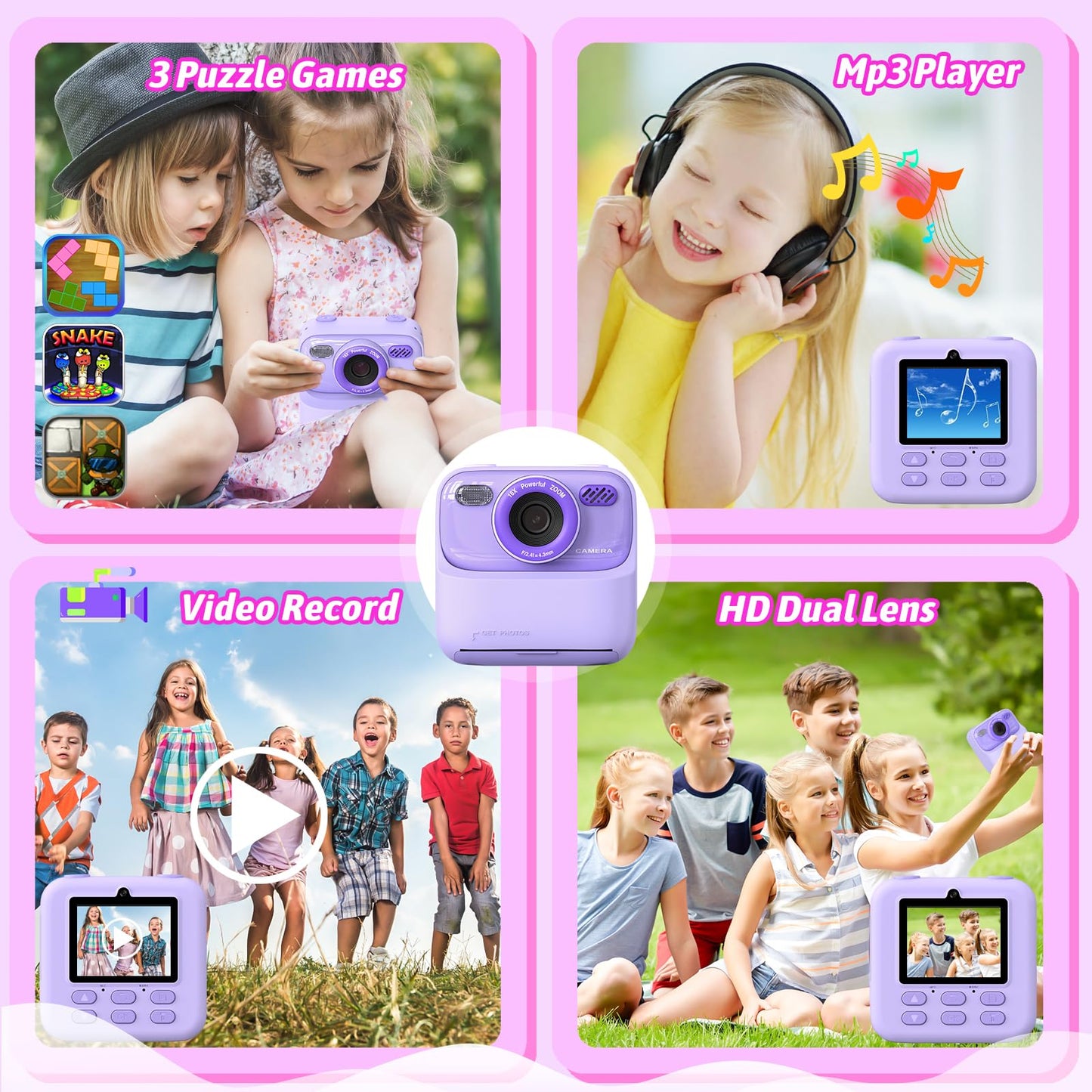 Kids Instant Digital Cameras for Boys and Girls, 1080P HD Dual-Lens Selfie Digital Camera with Print Paper & 32G Card, Christmas Birthday Gifts Toys for Toddler and Teenagers Age 3-16 Years Old