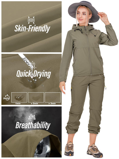 Hiking Pants Women Convertible Outdoor Lightweight Quick Drying Travel Zip Off Shorts Safari Pants, 4409,Khaki, 14