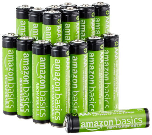 Amazon Basics 16-Pack Rechargeable AAA NiMH Performance Batteries, 800 mAh, 1.2V, Recharge up to 1000x Times, Pre-Charged