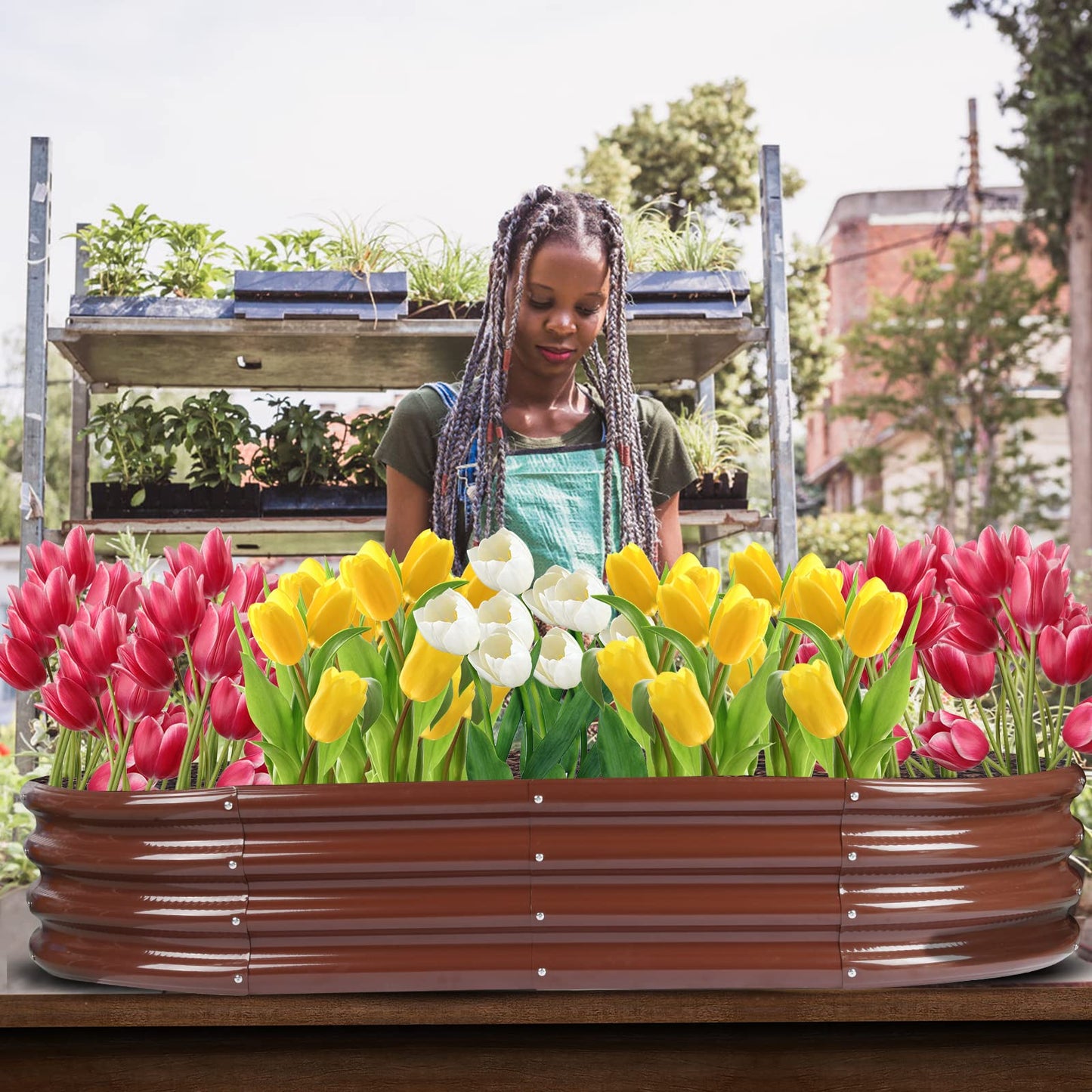 Raised Garden Bed Galvanized Planter Box Outdoor, Rot-Resistant Metal Garden Bed Planter for Vegetables Flower Herb (6.5ft, Brown)