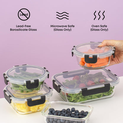 JoyJolt 24pc Borosilicate Glass Storage Containers with Lids | 12 Airtight/Freezer Safe Food Storage Containers for Pantry and Kitchen | Meal Prep Container for Lunch | Glass Tupperware Set