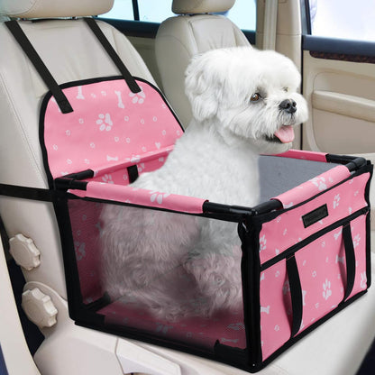 PetsHome Dog Car Seat Foldable Dog Car Booster Seat Waterproof Breathable Oxford Travel Bag for Small to Medium Dogs, Puppies, and Pets-Pattern Pink-Upgrade