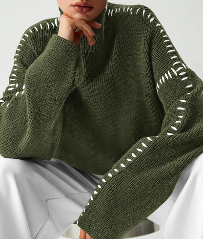 PRETTYGARDEN Women's Chunky Knit Sweaters 2025 Fall Long Sleeve Mock Neck Oversized Pullover Tops Winter Fashion Clothes (Army Green,X-Large)