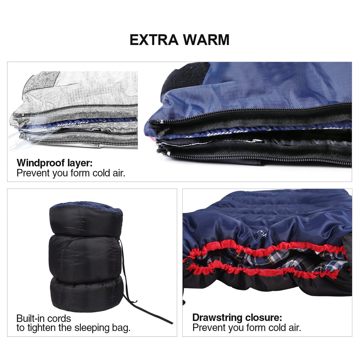 REDCAMP Outdoors Cotton Flannel Sleeping bag for Camping Hiking Climbing Backpacking, 3-season Trip Warm S Envelope Sleeping Bags 75 by 33 Inches (Navy Blue with 2lbs Filling)