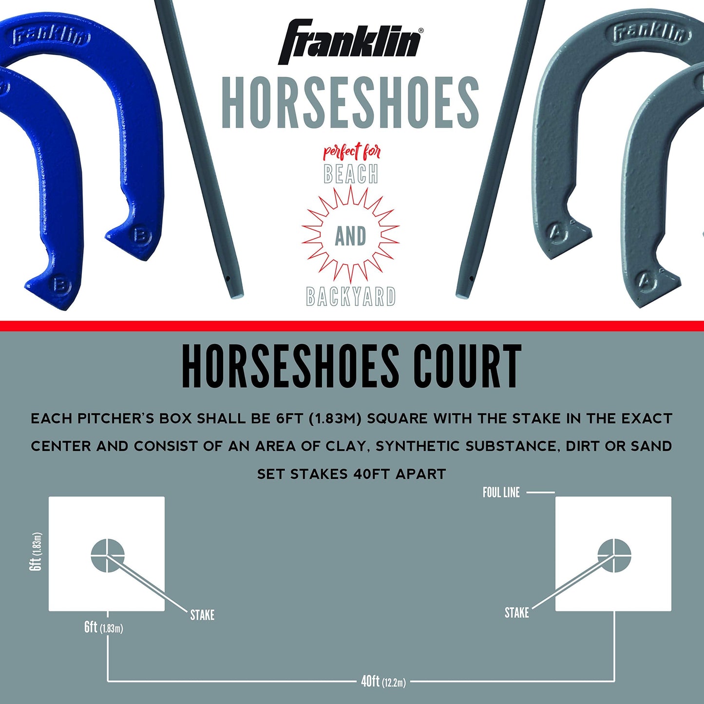 Franklin Sports Horseshoes Set - Metal Horseshoe Game Set for Adults + Kids - Official Weight Steel Horseshoes - Beach + Lawn Horseshoes - Family Set