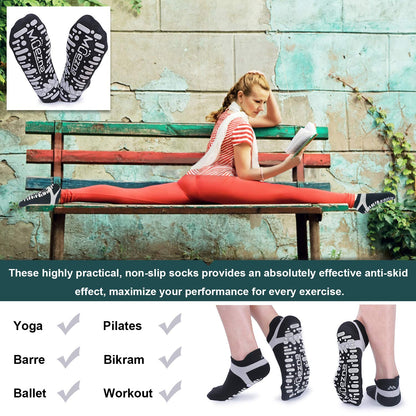 Muezna Non Slip Yoga Socks for Women, Anti-Skid Pilates, Barre, Hospital Socks with Grips, Size 5-10