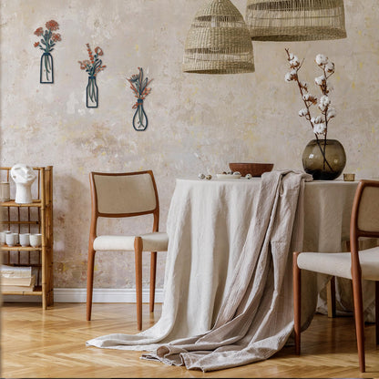 Pigort 3 Pieces Metal Flowers Wall Arts - Rustic Farmhouse Decor Minimalist Flower Wall Decors for Living room Bathroom Bedroom Dining Room-Housewarming Gifts