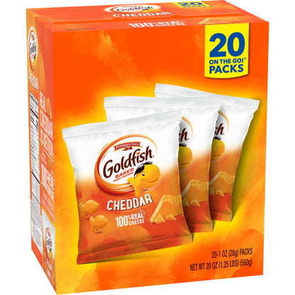 Goldfish Cheddar Cheese Crackers, Baked Snack Crackers, 1 oz On-the-Go Snack Packs, 20 Count Box