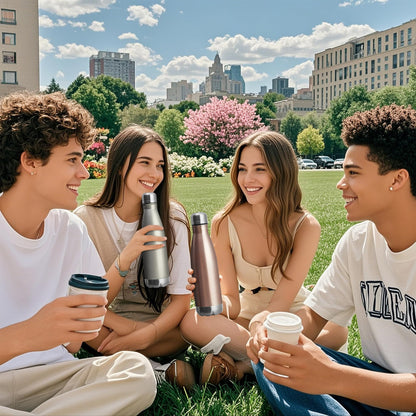 MEWAY 17oz Sport Water Bottle 4 Pack Vacuum Insulated Stainless Steel Leak-Proof Double Wall Cola Shape Water Bottle,Keep Drinks Hot & Cold(Rose Gold,4 Pack)