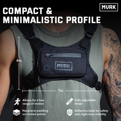 MVRK Water Resistant Chest Pack - Minimalist Running Pack For Workouts, Running Phone Holder With Extra Storage, Lightweight Running Vest, Running Backpack with Reflective Back (Black)