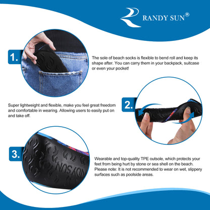 RANDY SUN Unisex Barefoot Quick-Dry Socks, Not Waterproof Sand Sport Shoes Protect Against Sharp Objects for Beach Swim Surf Yoga Aerobics Exercise(1 Pair Black Ankle Size 25)
