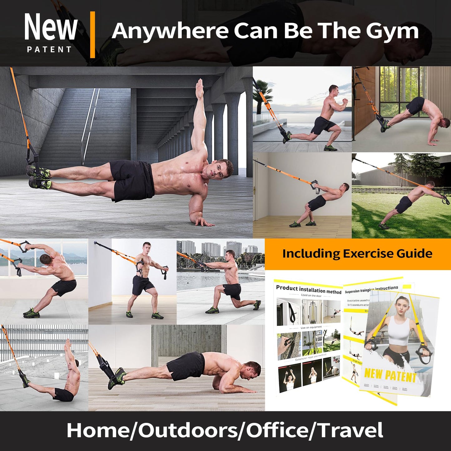 Moulyan Bodyweight Resistance Training Straps,Suspension Training Straps Complete Home Gym Fitness Trainer kit for Full-Body Workout Easy Setup Gym Home Outdoors