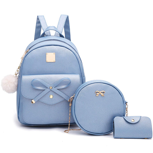 I IHAYNER Girls Bowknot 3-Pieces Fahsion Leather Backpack Backpack Purse for Women Rucksack for Ladies Shoulder Bag Bright Blue