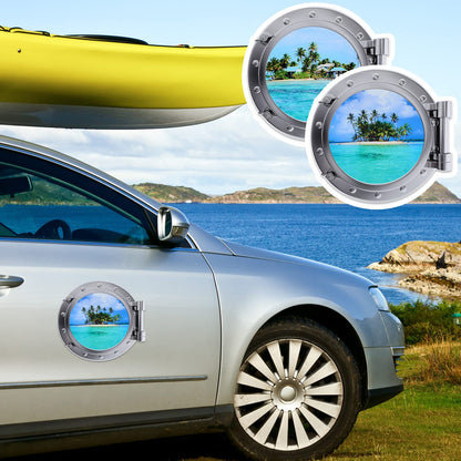 2 Pcs Cruise Door Decorations Magnetic Porthole Cruise Door Magnets 10 Inch Set Palm Tree Dolphin Turtle The Sea Nature Scenery Fridge Decor for Carnival Car(Beach Style)