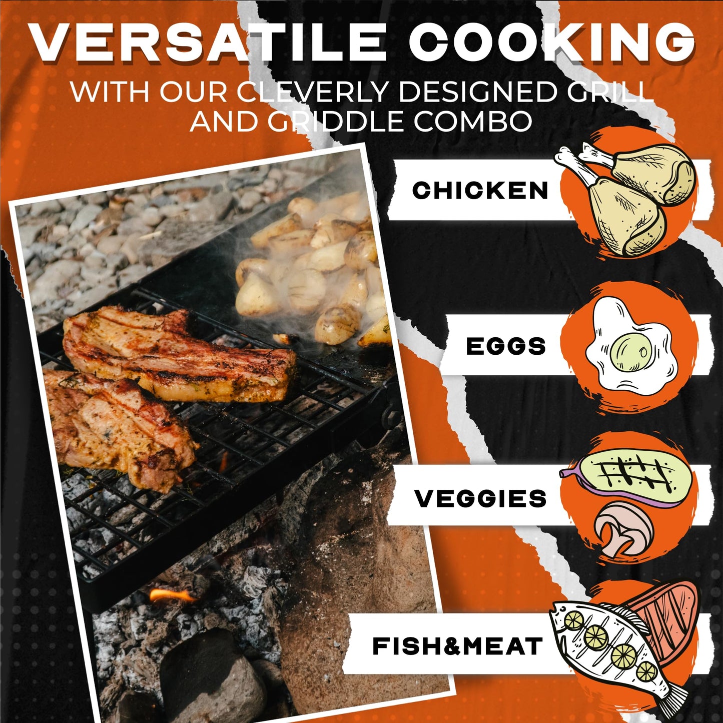 Adventure Seeka 24" Heavy Duty Folding Campfire Grill, Food-Safe Cooking Surface, Compact Folding Design, Portable Grill Grate & Griddle for Campfire Cooking, Australian Designed & Owned