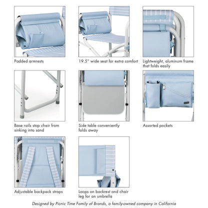 PICNIC TIME ONIVA - Outdoor Directors Chair with Side Table - Beach Chair for Adults - Camping Chair with Table