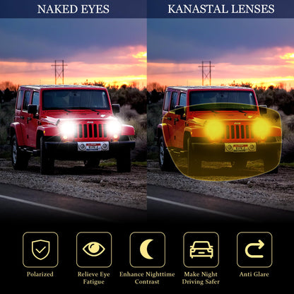 KANASTAL Night Vision Glasses Men Women Fashion Square Nighttime Driving Glass Anti Glare Non-polarized Yellow Lens Classic Trendy Accessories