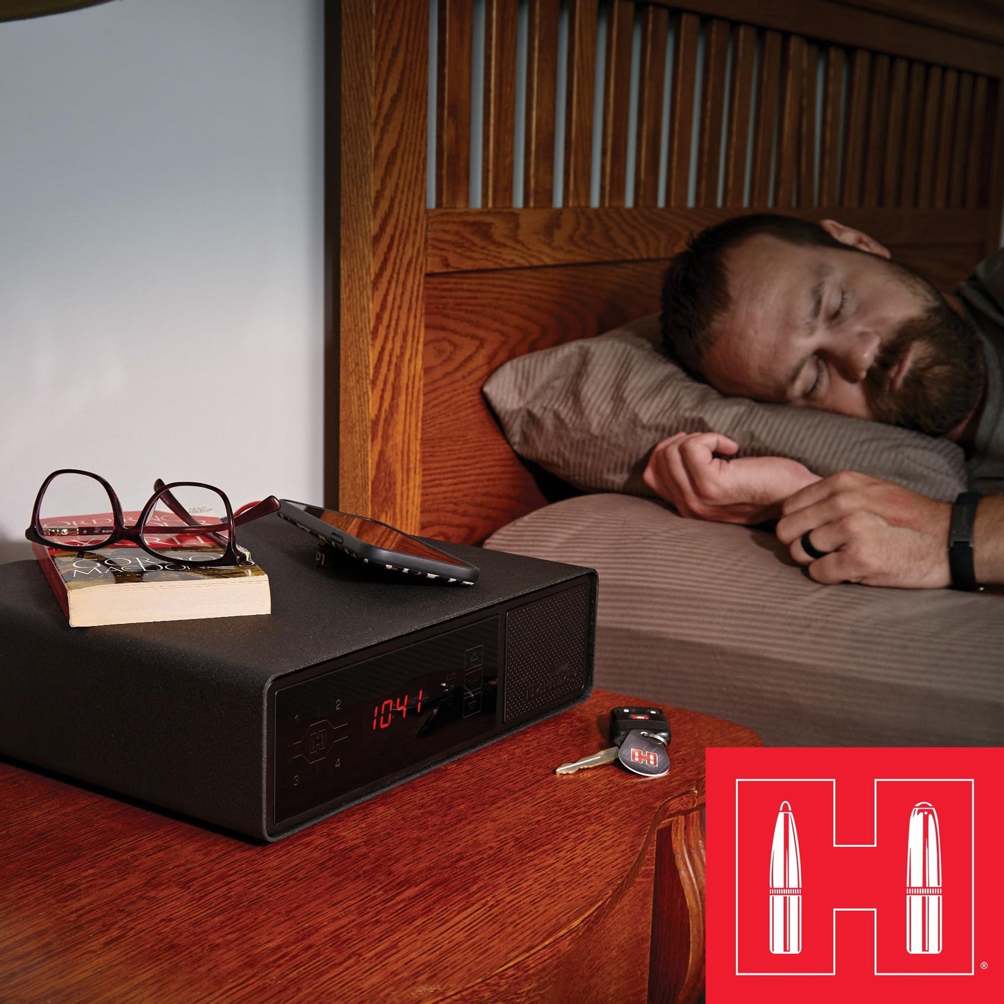 Hornady Rapid Safe Night Guard – Nightstand Gun Safe with RFID Reader, Clock, USB Ports – RFID Safe for Fast, Multiple Method Entry – Includes Rapid Safe, 3 Methods of Entry and Security Cable
