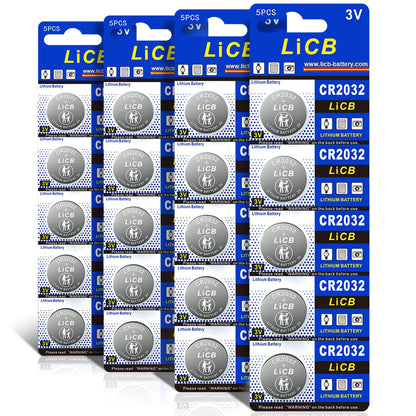 LiCB CR2032 Battery,Long-Lasting & High Capacity CR 2032 3V Coin & Button Cell Lithium Batteries with Adaptive Power and Superior Safety (20-Pack)