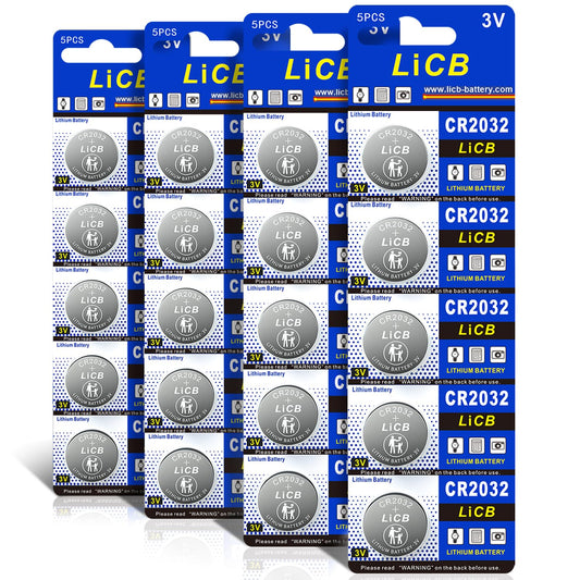 LiCB CR2032 Battery,Long-Lasting & High Capacity CR 2032 3V Coin & Button Cell Lithium Batteries with Adaptive Power and Superior Safety (20-Pack)