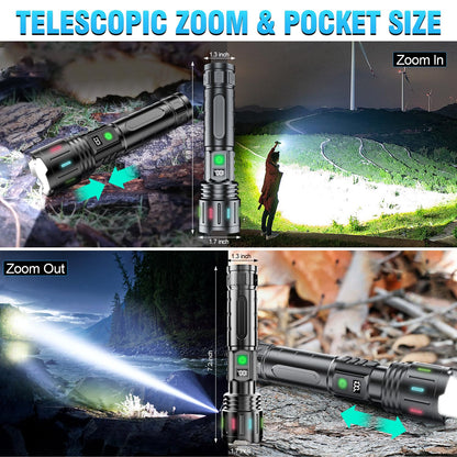 Hoxida Flashlights High Lumens Rechargeable - 1500 Meters Long Beam Super Bright LED Flash Light with Power Display & IPX5 Waterproof for Camping, 20H Runtime,Zoomable Handheld Flashlight-String