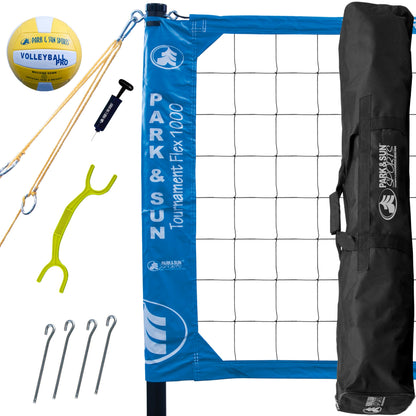 Park & Sun Sports Tournament Flex 1000: Portable Outdoor Volleyball Net System, Blue