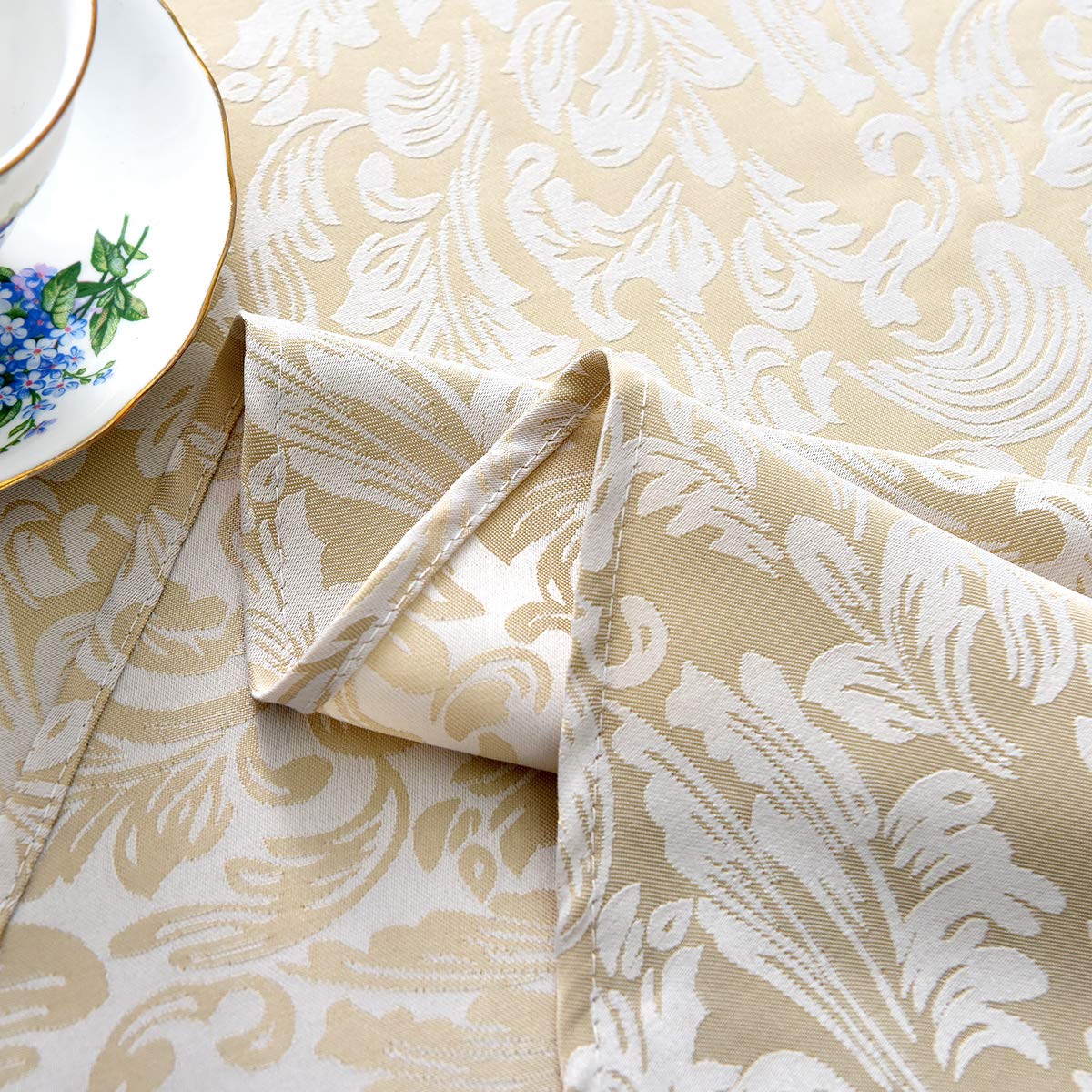 maxmill Jacquard Round Table Cloth Damask Design Waterproof Antiwrinkle Heavy Weight Soft Tablecloths for Circular Table Cover and Kitchen Dinning Tabletop Round 70 Inch Beige with White