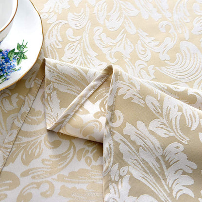 maxmill Jacquard Round Table Cloth Damask Design Waterproof Antiwrinkle Heavy Weight Soft Tablecloths for Circular Table Cover and Kitchen Dinning Tabletop Round 70 Inch Beige with White