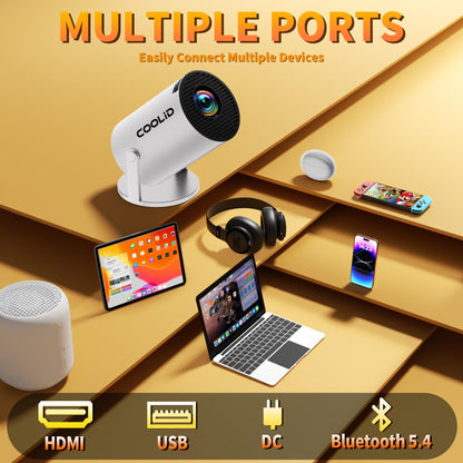 Mini Projector, Support 4K 1080P Portable Projector with Dual Band WiFi6 5G and Bluetooth 5.4, 270° Rotatable, Auto Keystone Correction, 35"-100" Video Projecto Compatible with HDMI/USB/Phone - White