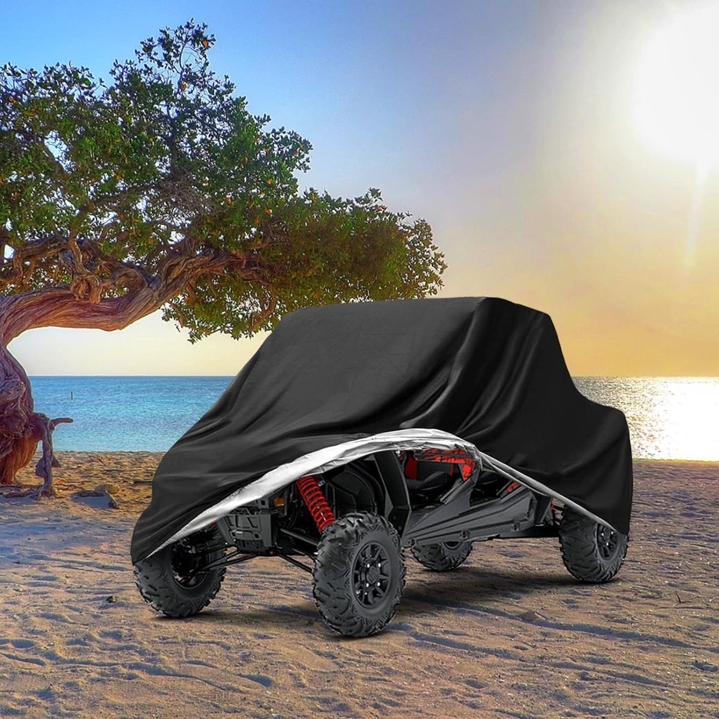 NEVERLAND UTV Covers Heavy Duty - Side by Side Cover Waterproof 300D Outdoor Storage Waterproof Black Compatible with Honda Pioneer Polaris Ranger Protection 114.17"x 59.06"x 74.80"(290x150x190 cm)