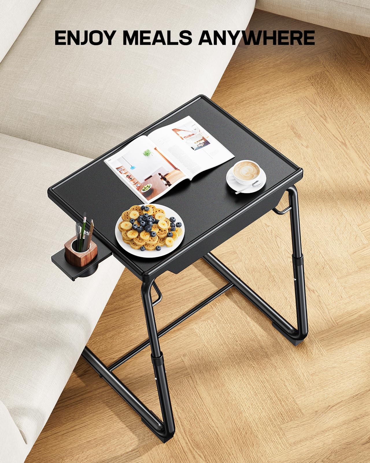 LORYERGO TV Tray - TV Table, Folding Table Trays, w/6 Height & 3 Tilt Angle, TV Tray Table w/Cup Holder, Dinner Tray for Eating on Couch, Laptop, Bed & Couch