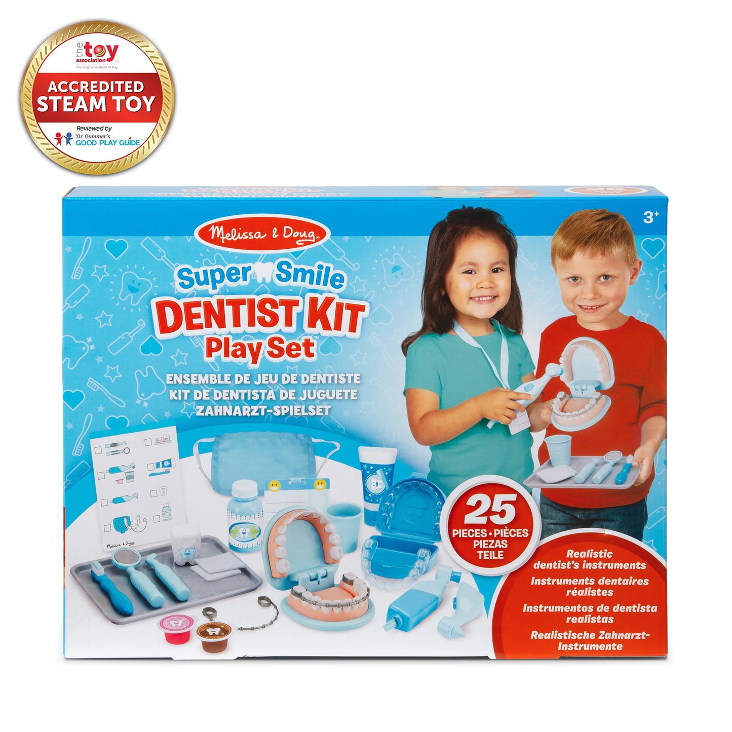 Melissa & Doug Super Smile Dentist Play Set, 25-Piece Dentist Kit with Oversized Teeth, Large Tools & Accessories, Kids Toys for Girls & Boys 3+