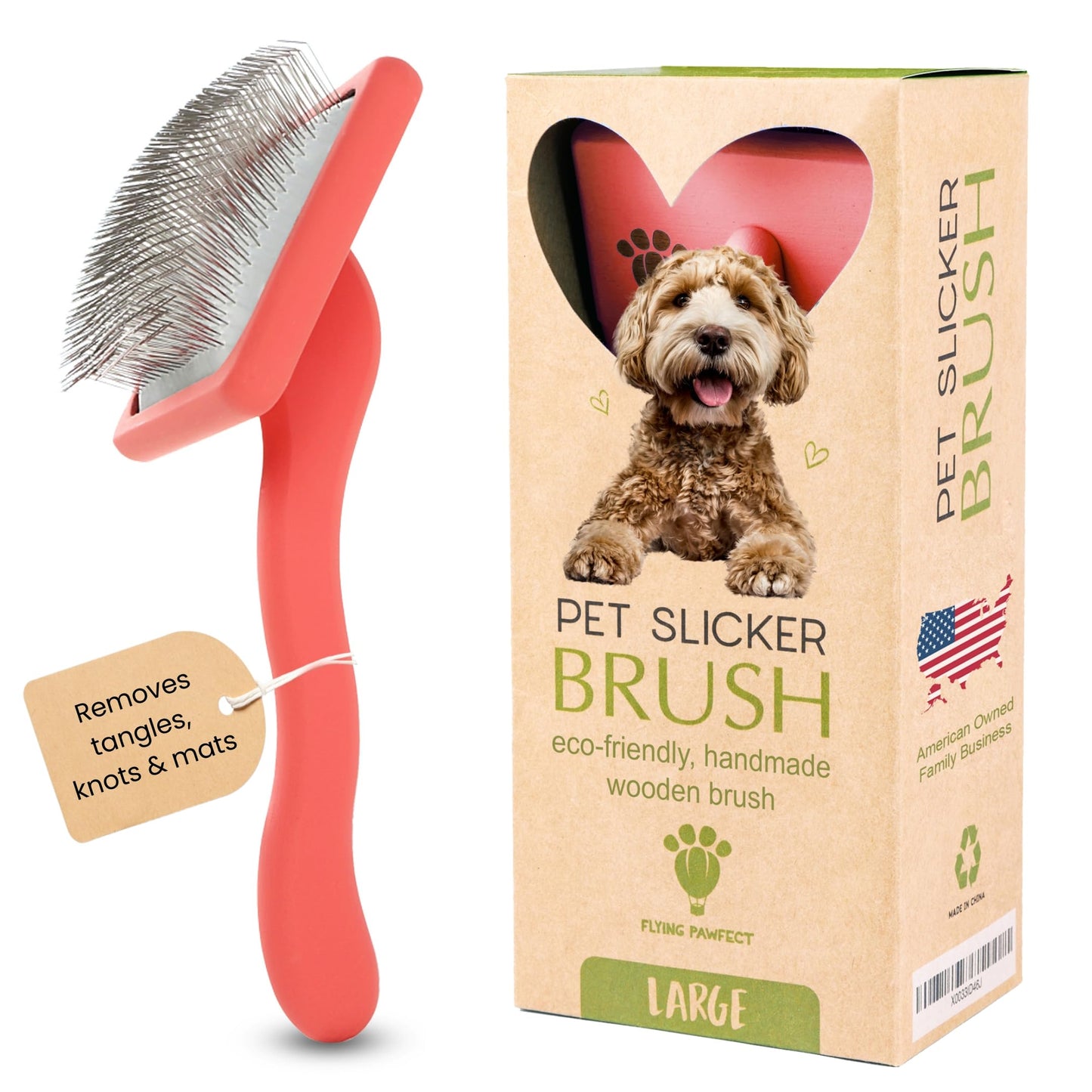 Flying Pawfect Dog Slicker Brush for Grooming Pet Hair - Best Slicker For Poodle & Golden Doodle - Long Haired Tool For Dogs - Goldendoodle Long Pin Brush For Dematting (Large)