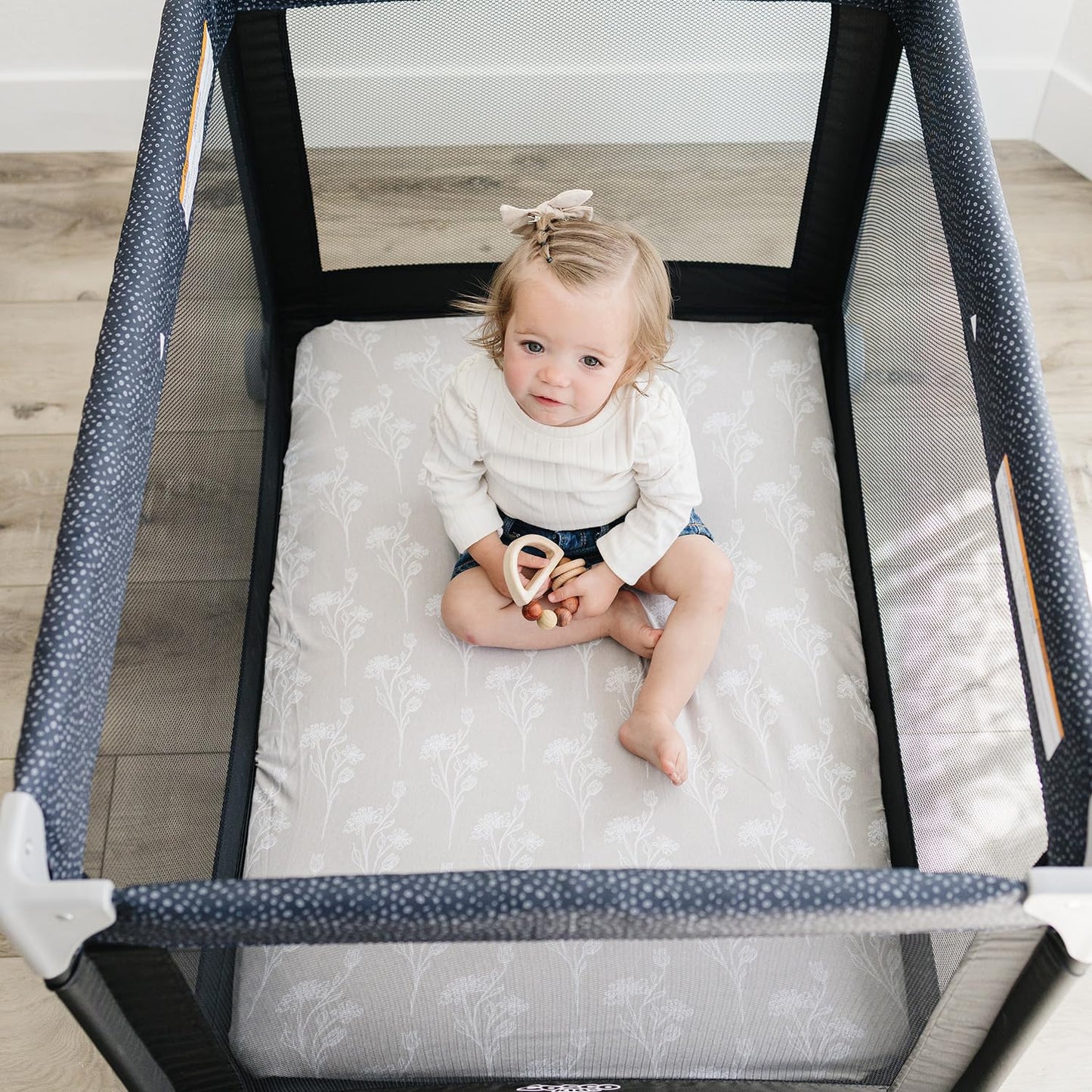 Pobibaby - 2 Pack Premium Pack N Play Sheets Fitted for Standard Pack and Plays and Mini Cribs - Ultra-Soft Jersey Knit, Stylish Floral Pattern, Safe and Snug for Baby (Wildflower)