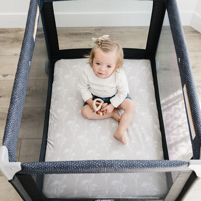 Pobibaby - 2 Pack Premium Pack N Play Sheets Fitted for Standard Pack and Plays and Mini Cribs - Ultra-Soft Jersey Knit, Stylish Floral Pattern, Safe and Snug for Baby (Wildflower)