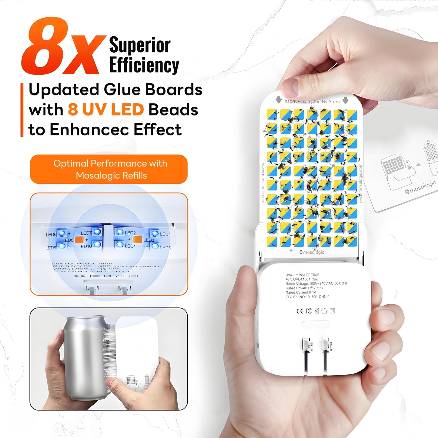 Mosalogic Fruit Fly Traps for Indoors Gnat Trap for House Indoor- 600 Sqft Protection Area UV Fly Insect Trapper for Fruit Flies，Gnat，Mosquito，and Other Flying Insect Plug in Bug Killer White