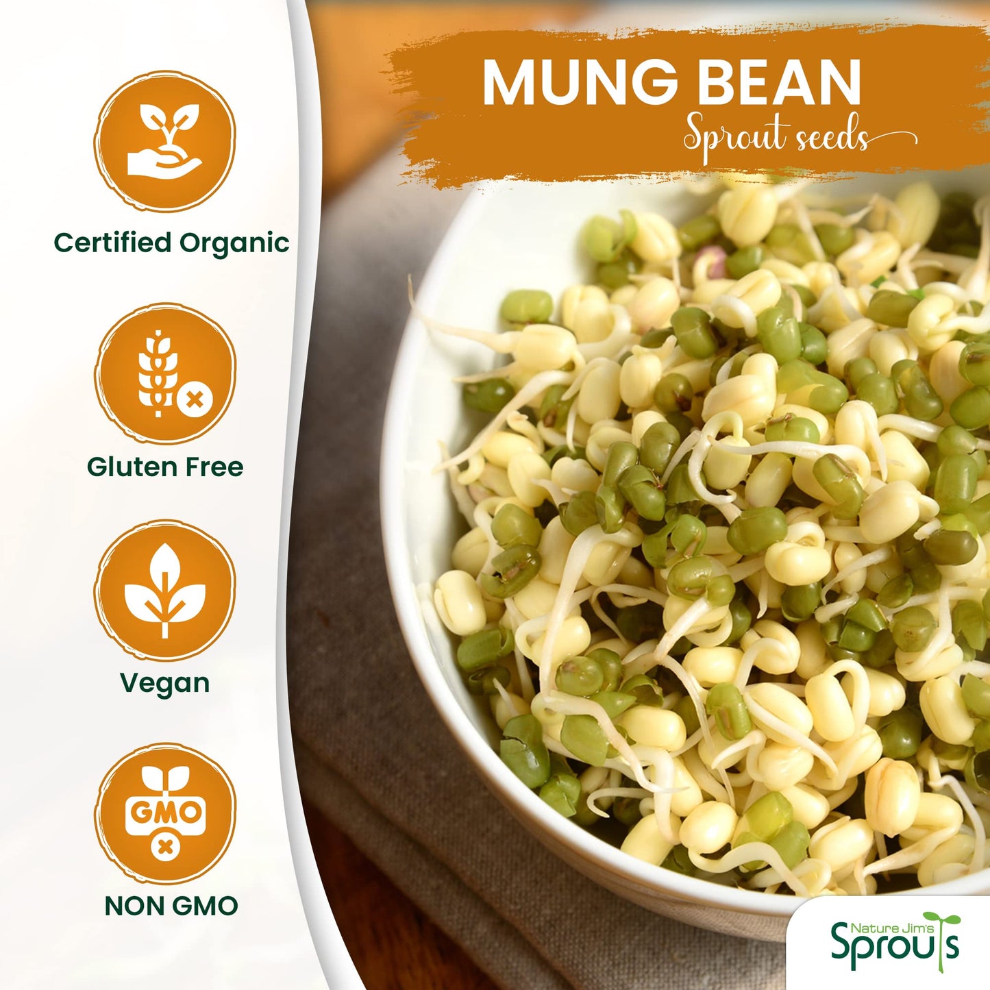 Nature Jims Premium Mung Bean Sprouting Seeds – 16 Oz – NON GMO- Resealable Bag for Longer Freshness – Rich in Vitamins, Minerals, Fiber