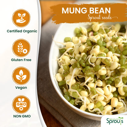 Nature Jims Premium Mung Bean Sprouting Seeds – 16 Oz – NON GMO- Resealable Bag for Longer Freshness – Rich in Vitamins, Minerals, Fiber
