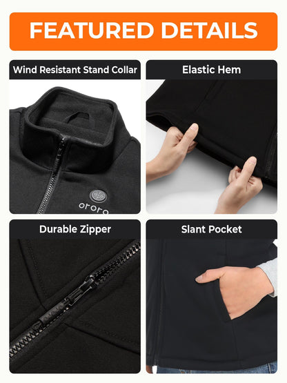 ORORO [Upgraded] Women's Heated Fleece Vest with Heated Collar and Battery, Lightweight Heating Vest Fleece (Black,M)