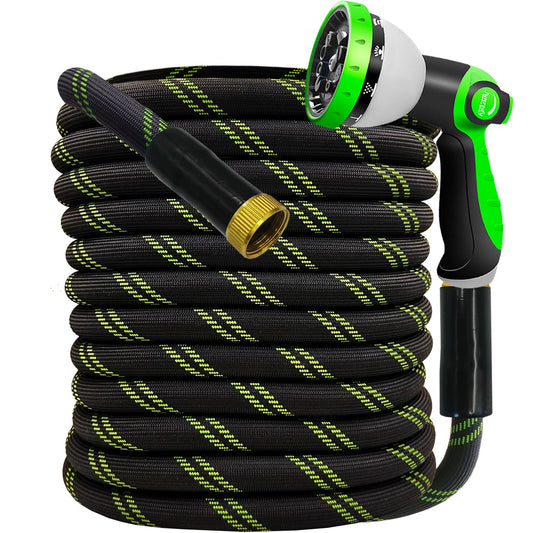 Junredy Garden Hose 25 FT, NON-EXPANDABLE Heavy-Duty Flexible & Lightweight Water Hose with 10-Function Nozzle, No-Kink Design, Leak-Proof Super Fabric, Solid Fittings for Lawn, Car, RV, Outdoor