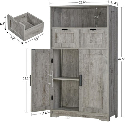 Iwell Storage Cabinet with 2 Drawers & 2 Adjustable Shelves, Kitchen Cabinet, Cupboard, for Living Room, Kitchen, Entryway, Home Office, Grey