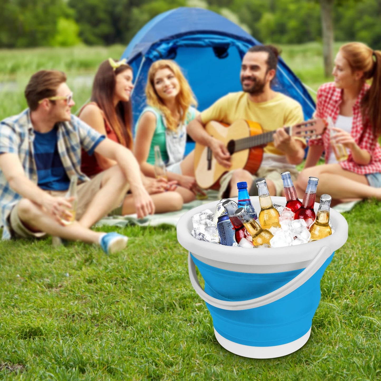 10L Collapsible Mop Bucket with Handle for Cleaning, Portable Car Wash Bucket Garden Cleaning Supplies, Ice Buckets for Parties Camping Fishing, Foldable Wash Basin Tub RV Accessories Household Use