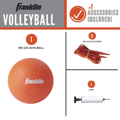 Franklin Sports Volleyball Set, Includes 1 Net with Stakes, ball and Pump with Needle, Starter ,Orange