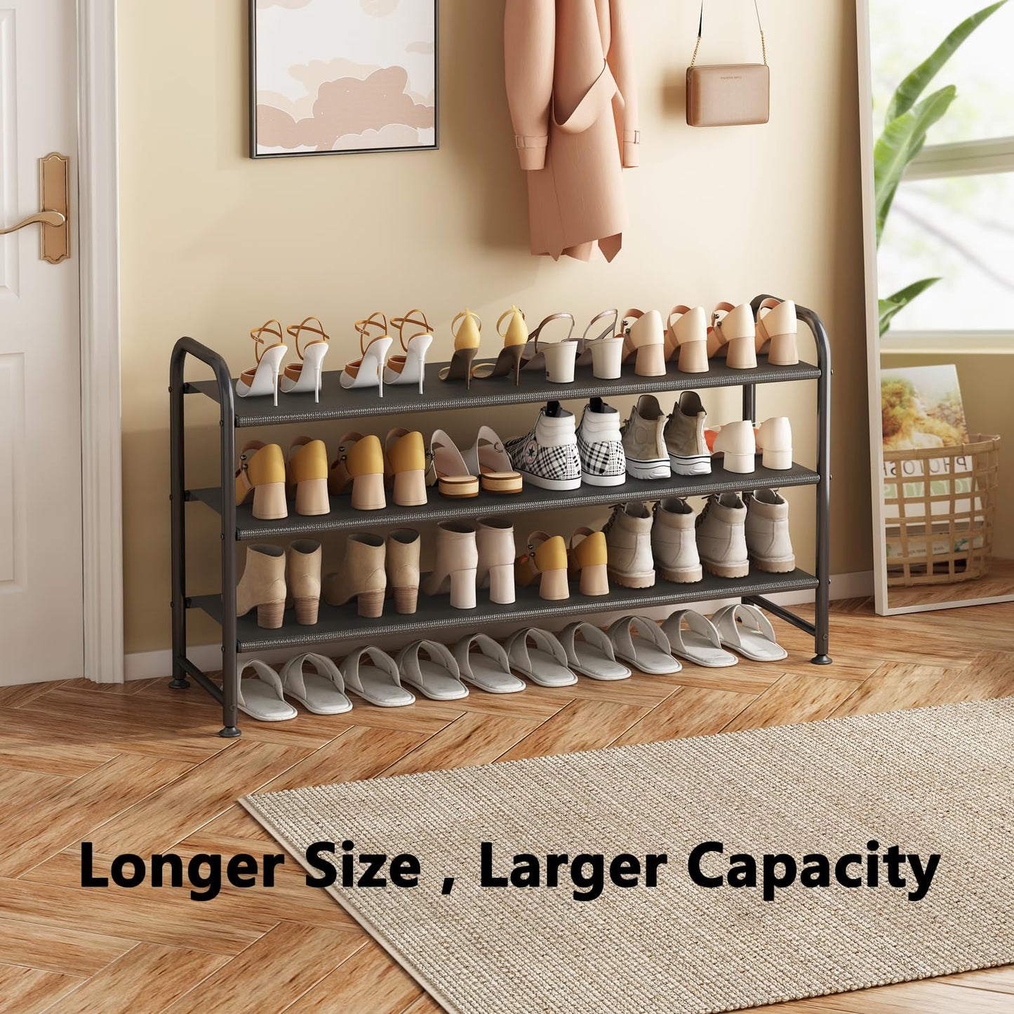 INGIORDAR Shoe Rack 3 Tier Long Storage Organizer Wide Metal Shoe Shelf for Closet Entryway Black
