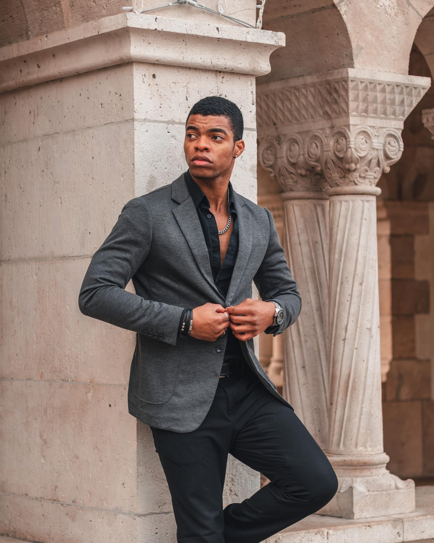 PJ PAUL JONES Mens Casual Knit Blazer Jackets Two Button Unlined Stretchy Sports Coat Grey S