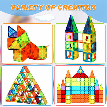 OugerToy Magnetic Tiles,104PCS Magnetic Building Tiles for Kids, Educational Magnetic Stacking Blocks, Magnets Construction Toys, Christmas Toy Gift for Toddlers,Kids Boys and Girls 3 4 5 6 7 8 9+Year