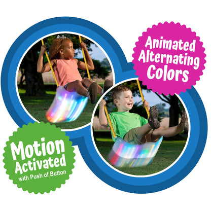 Firefly LED Light Up Swing Seat with Adjustable Rope and Chain. 24 Lights Illuminate in Day or Night. Outdoor/Indoor Use. 150lb User Capacity. 15" W x 6" Deep x 5" H, by XDP Recreation a USA Company
