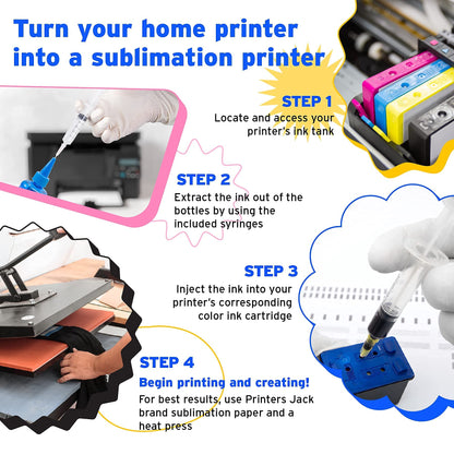 Printers Jack 400ML Sublimation Ink for Epson C88 C88+ WF7710 ET2720 ET4700 ET15000 ET2760 ET2750 WF7820 Inkjet Printers Heat Press Transfer on Mugs, Plates, Polyester Shirts, Phone Cases etc